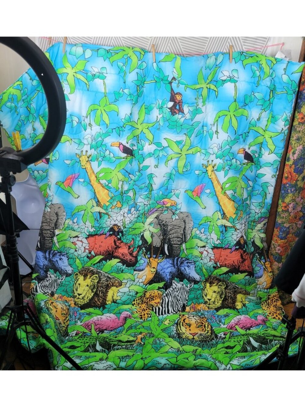 NEW VTG Comforter Queen Blanket Jungle Animal Pillow Cases Tiger Hippo Elephant